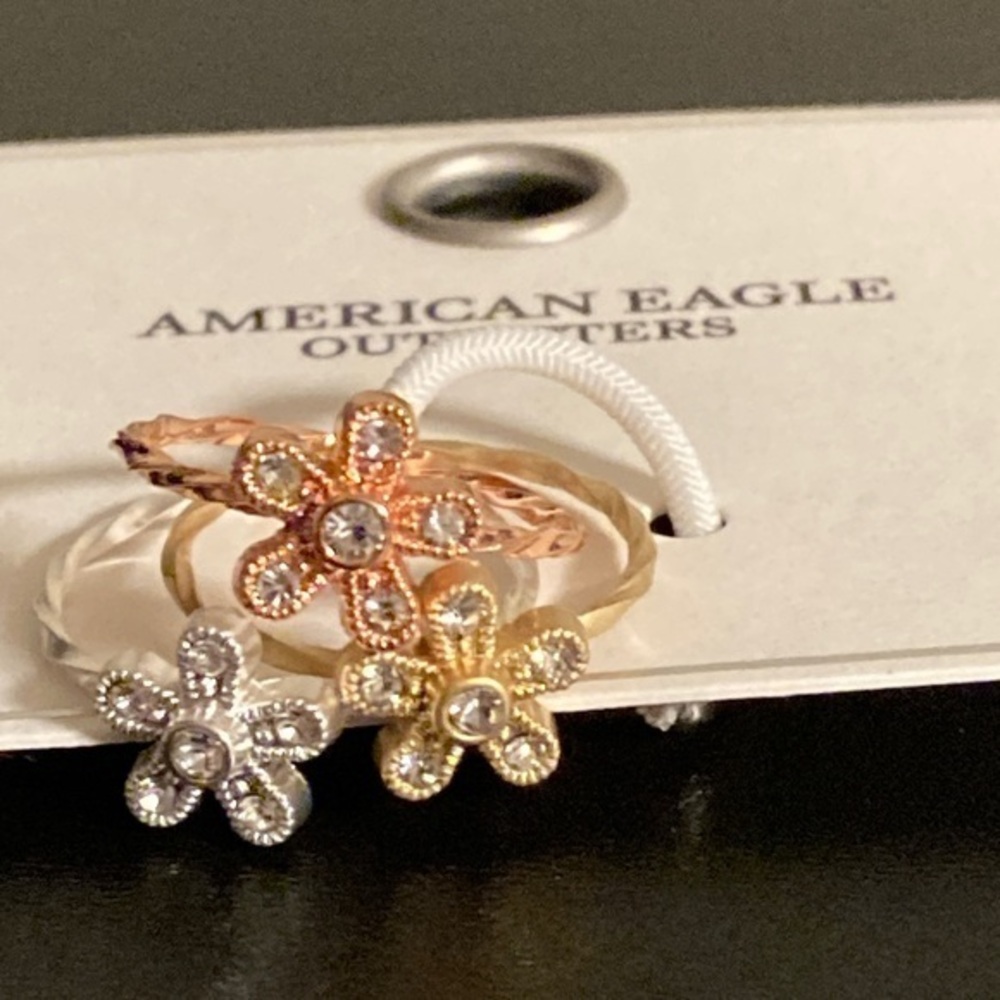 American Eagle Outfitters Trio Ring Set in Silver, Gold, and Rose Gold